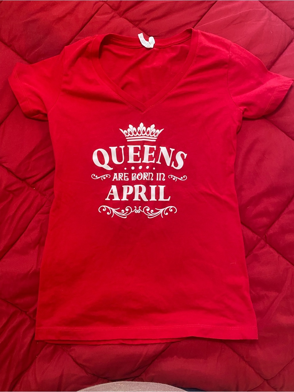 Red V-Neck 'Queens Are Born In April' Short Sleeve Tee